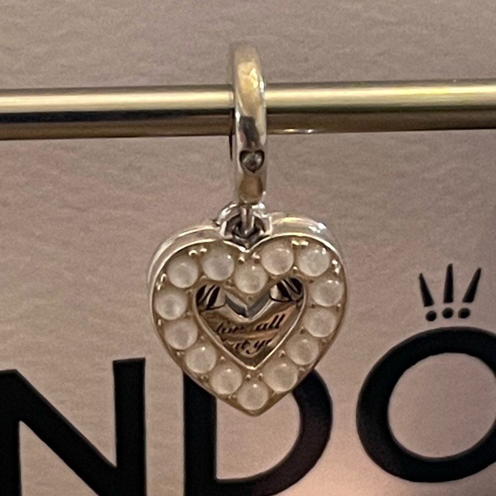 Nib Pearlescent White Heart Double Dangle Charm M… - image 2